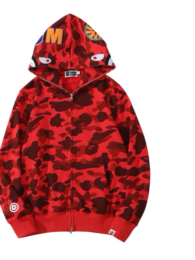 Bape Red & Dark Red Camo Zip-Up Hoodie With Eye Graphic Hood